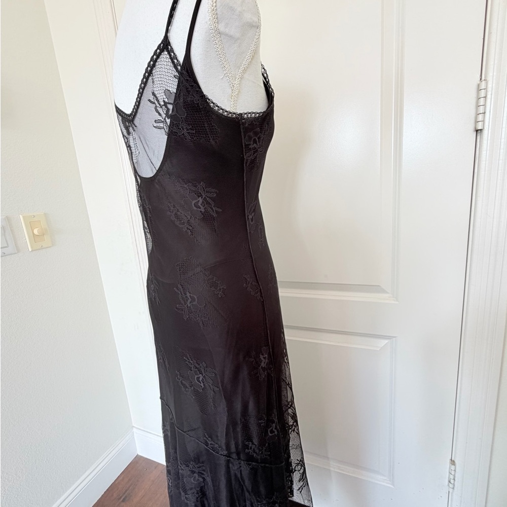 Vtg Max Studio 90s Whimsigoth Black Mesh Maxi Dress - Size M - Picture 15 of 16